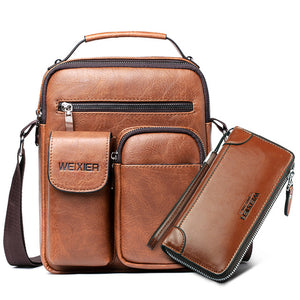 Men Shoulder Bag for 10.5" iPad Large Men Handbag PU Leather Man Shoulder Crossbody Bags Business Travel Man Messenger Bag Brown