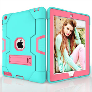 For iPad 2 iPad 3 iPad 4 Case Shockproof Case Kickstand Kids Silicone Full Body Protective Cover for iPad 2 3 4 1395 A1396 A1430